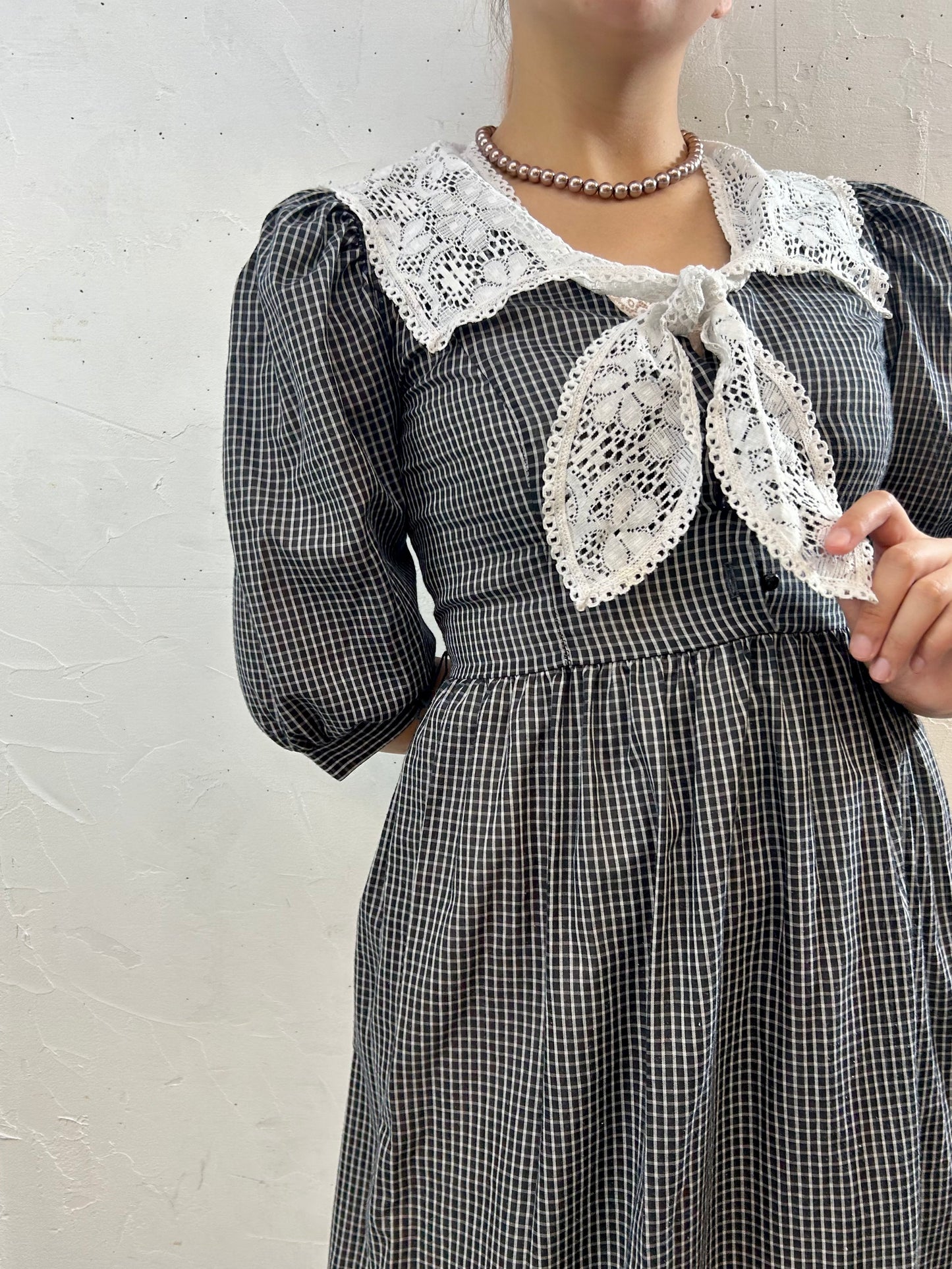 '70s Vintage Gingham Plaid Dress 〜Misty Lane〜 [F27671]