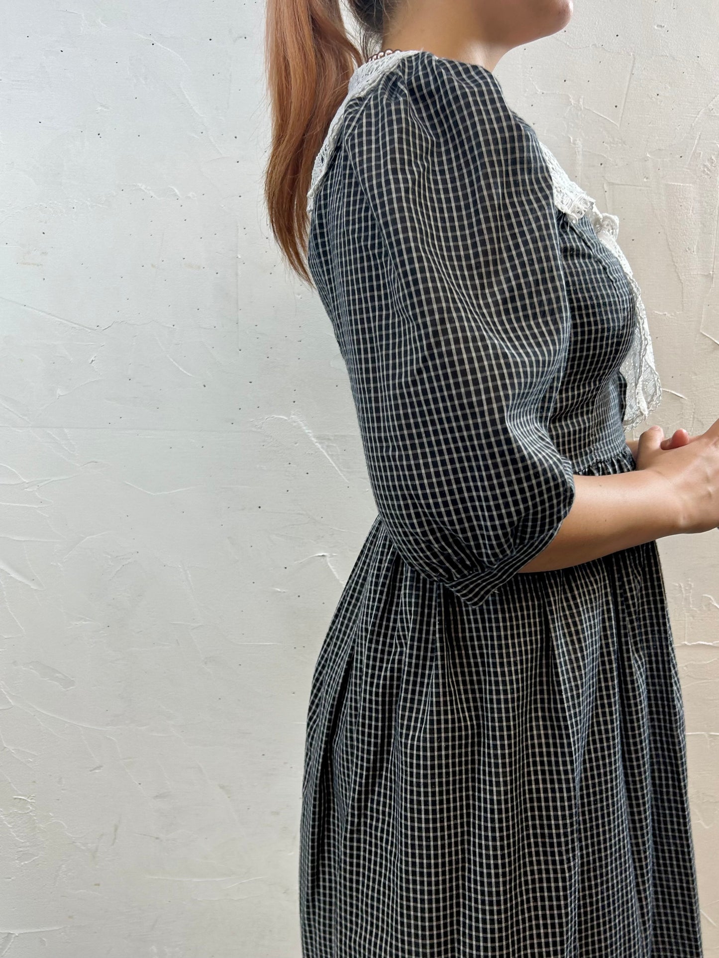 '70s Vintage Gingham Plaid Dress 〜Misty Lane〜 [F27671]