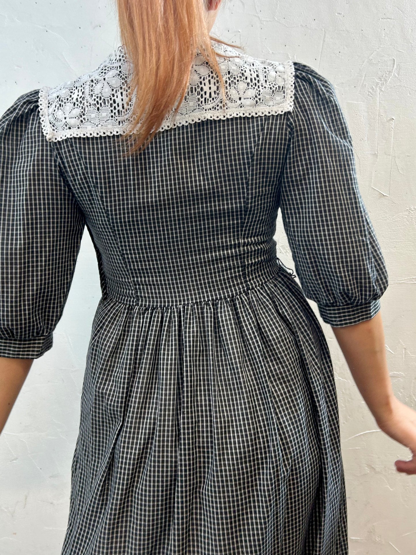 '70s Vintage Gingham Plaid Dress 〜Misty Lane〜 [F27671]