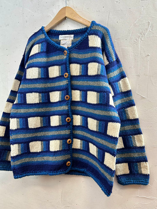 Vintage Knit Cardigan Hand Made In Bolivia [A29233]