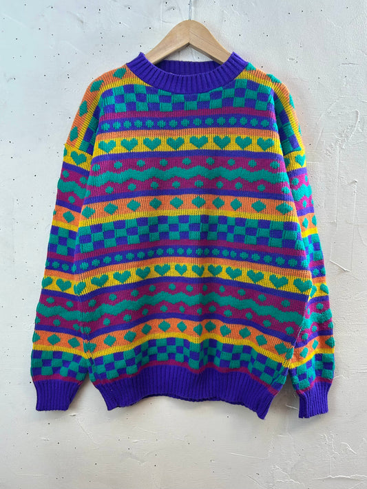 ’80s Vintage Fancy Knit Sweater MADE IN USA［B29457]