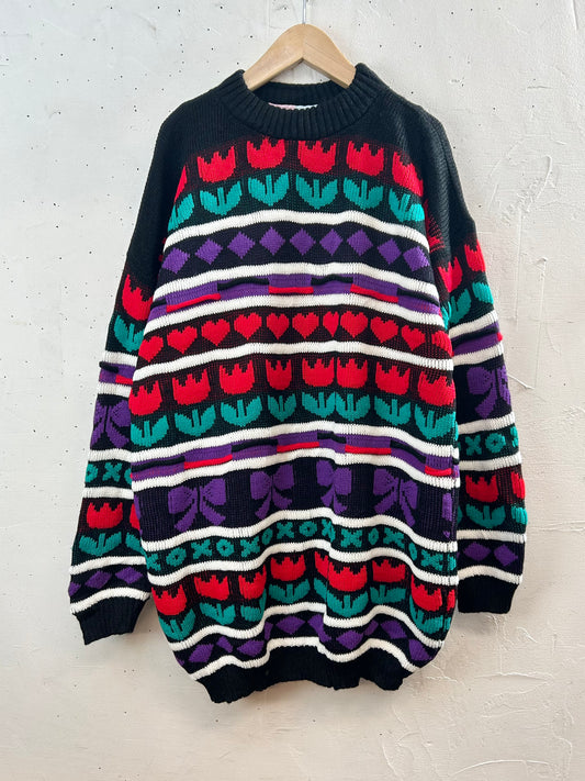 ’80s Vintage Fancy Knit Sweater MADE IN USA［B29456]