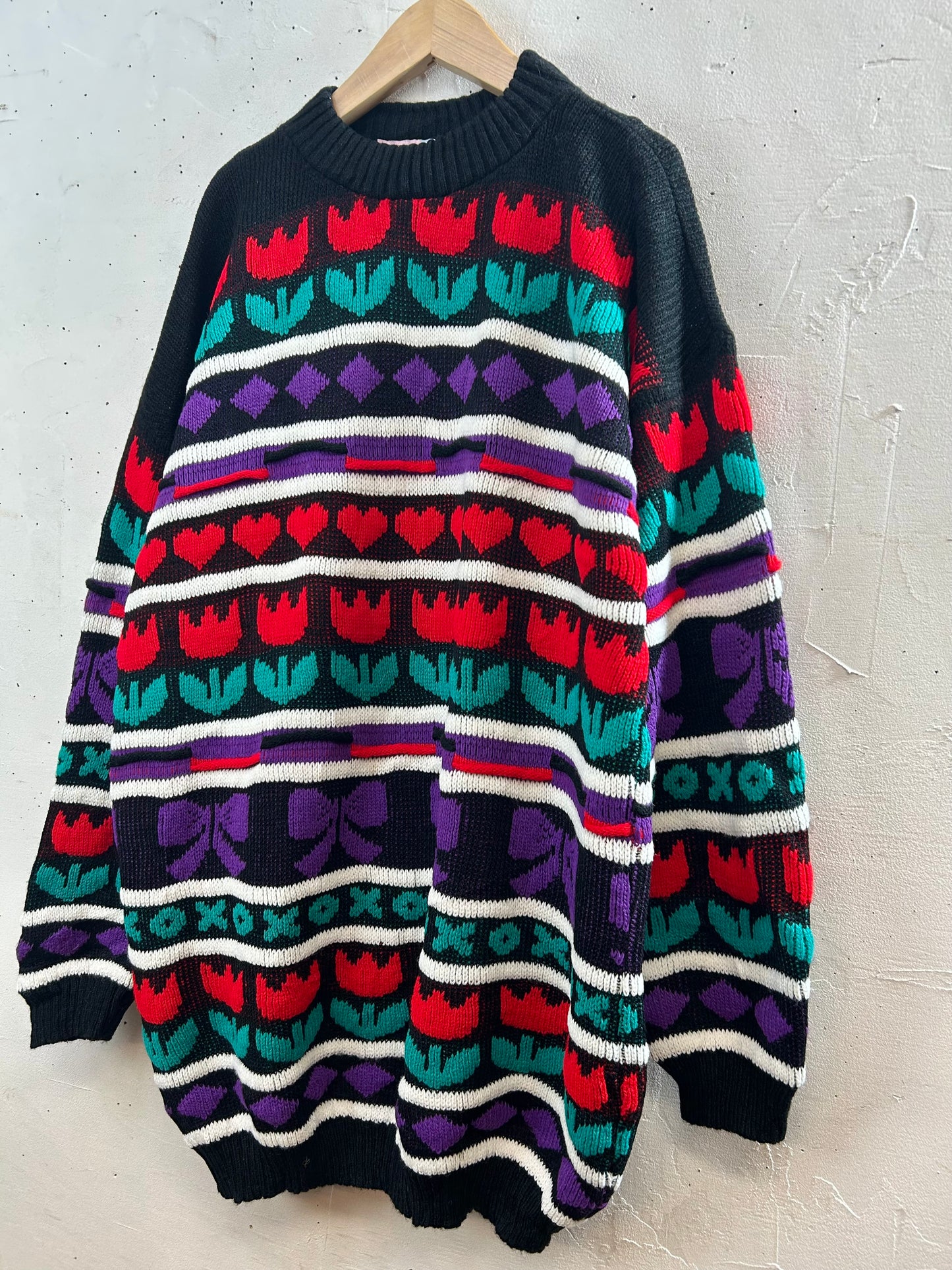 ’80s Vintage Fancy Knit Sweater MADE IN USA［B29456]