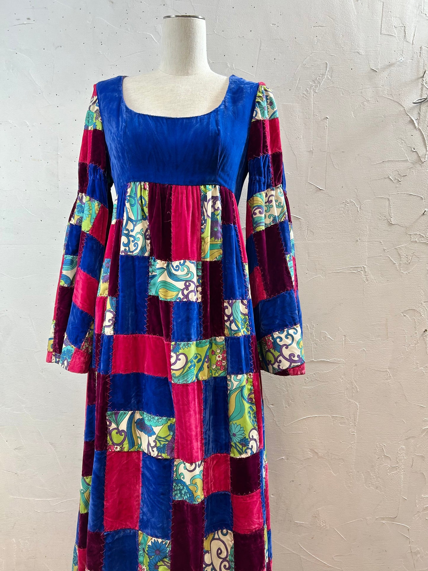 '60s-’70s Vintage Patchwork Dress [A29228]