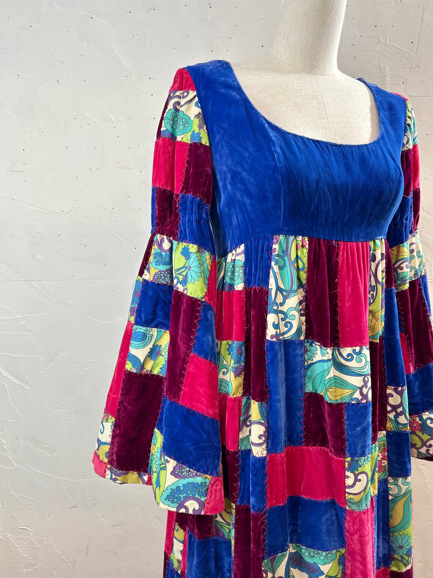 '60s-’70s Vintage Patchwork Dress [A29228]