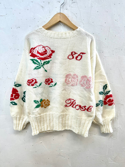 '80sVintage Hand Knit Sweater 〜Cross embroidery〜 [J28777]