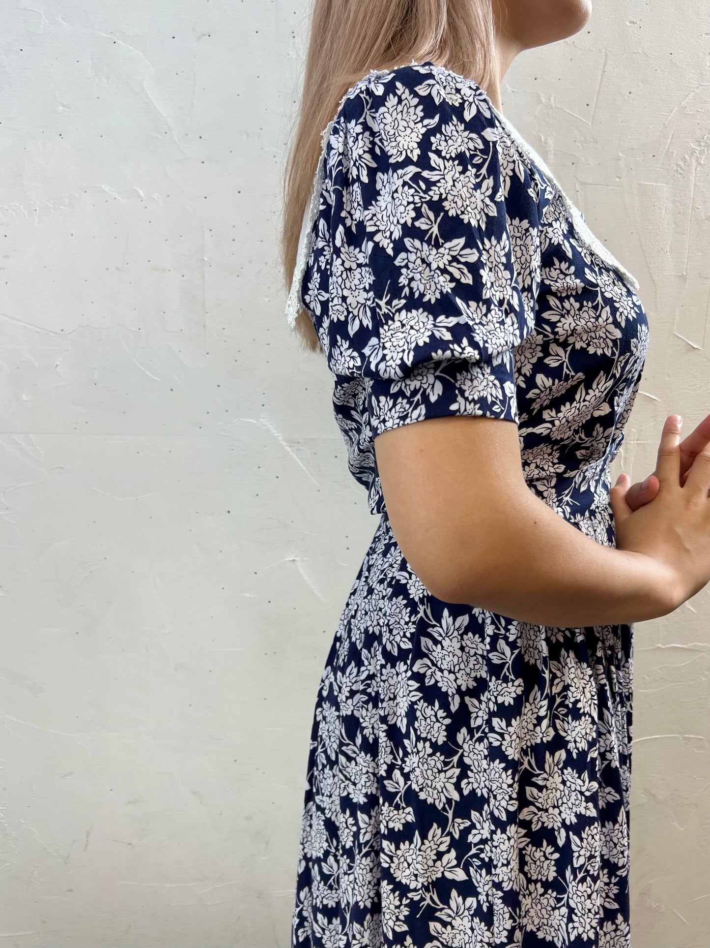 Vintage Sailor Collar Rayon Dress MADE IN USA [H28162]