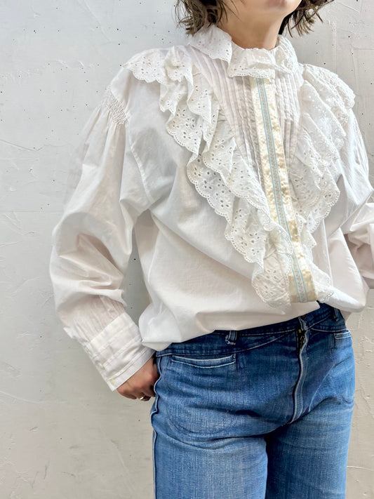 Vintage White Cotton Blouse 〜Betty Barclay〜 [G27824]