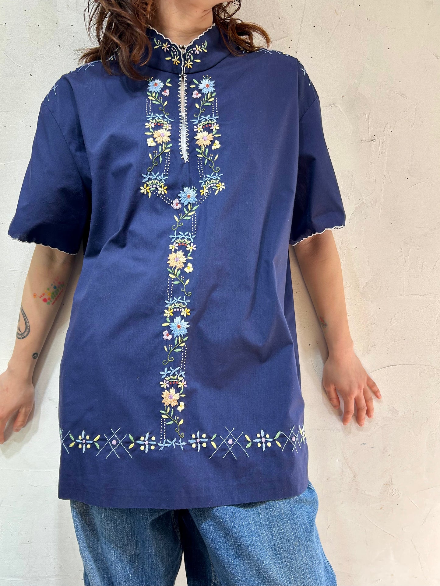 Vintage Flower Hand Embroidery Tunic [D26809]