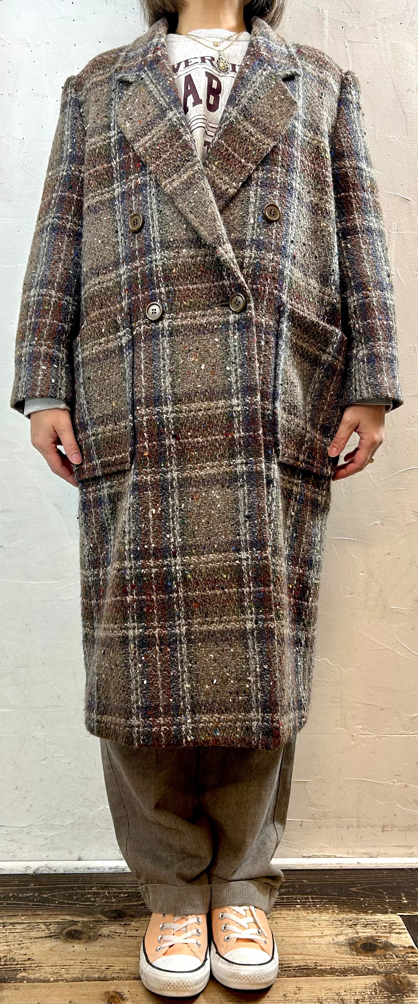 Vintage Tweed Plaid Coat  [L29025]