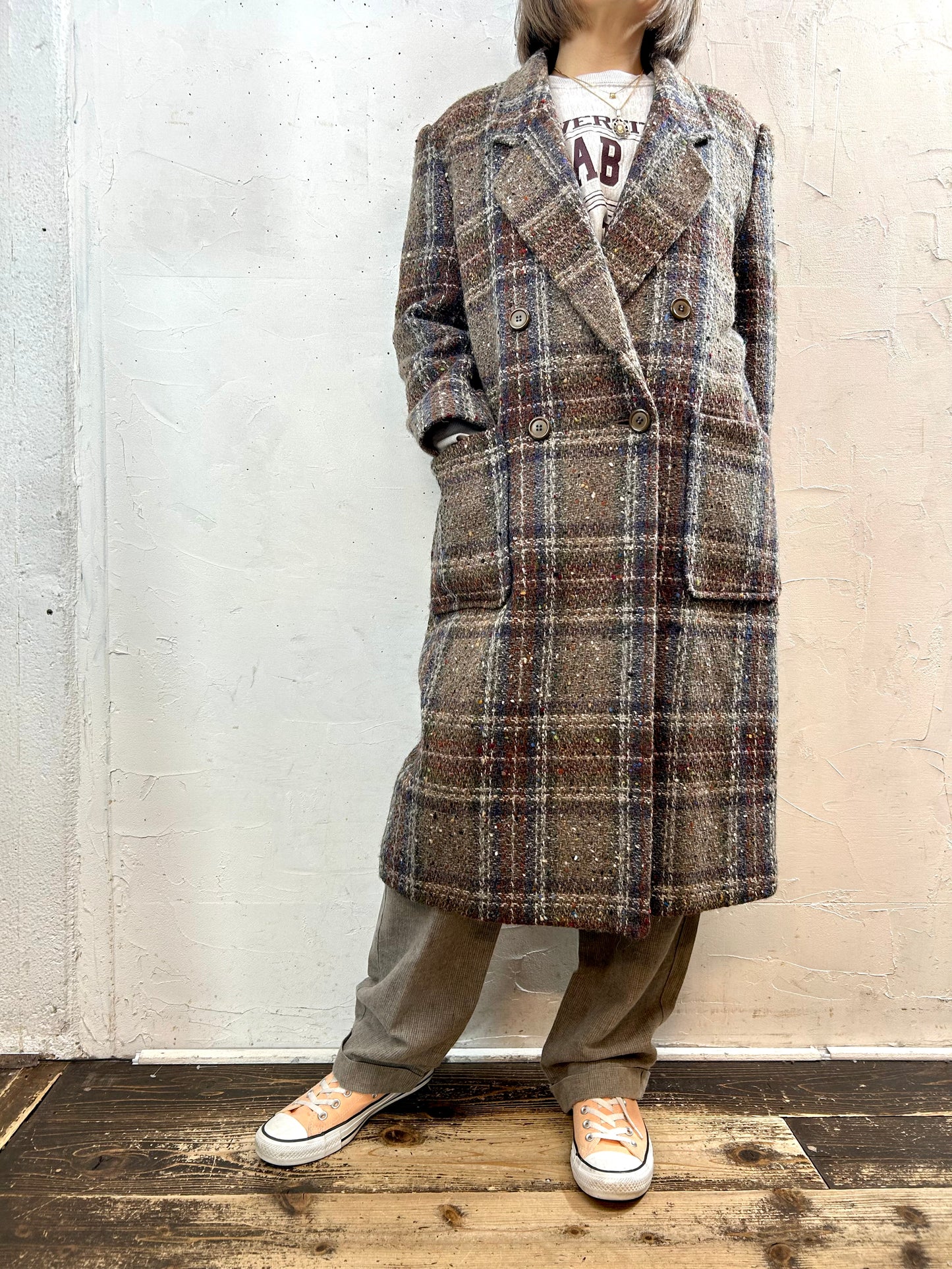 Vintage Tweed Plaid Coat  [L29025]