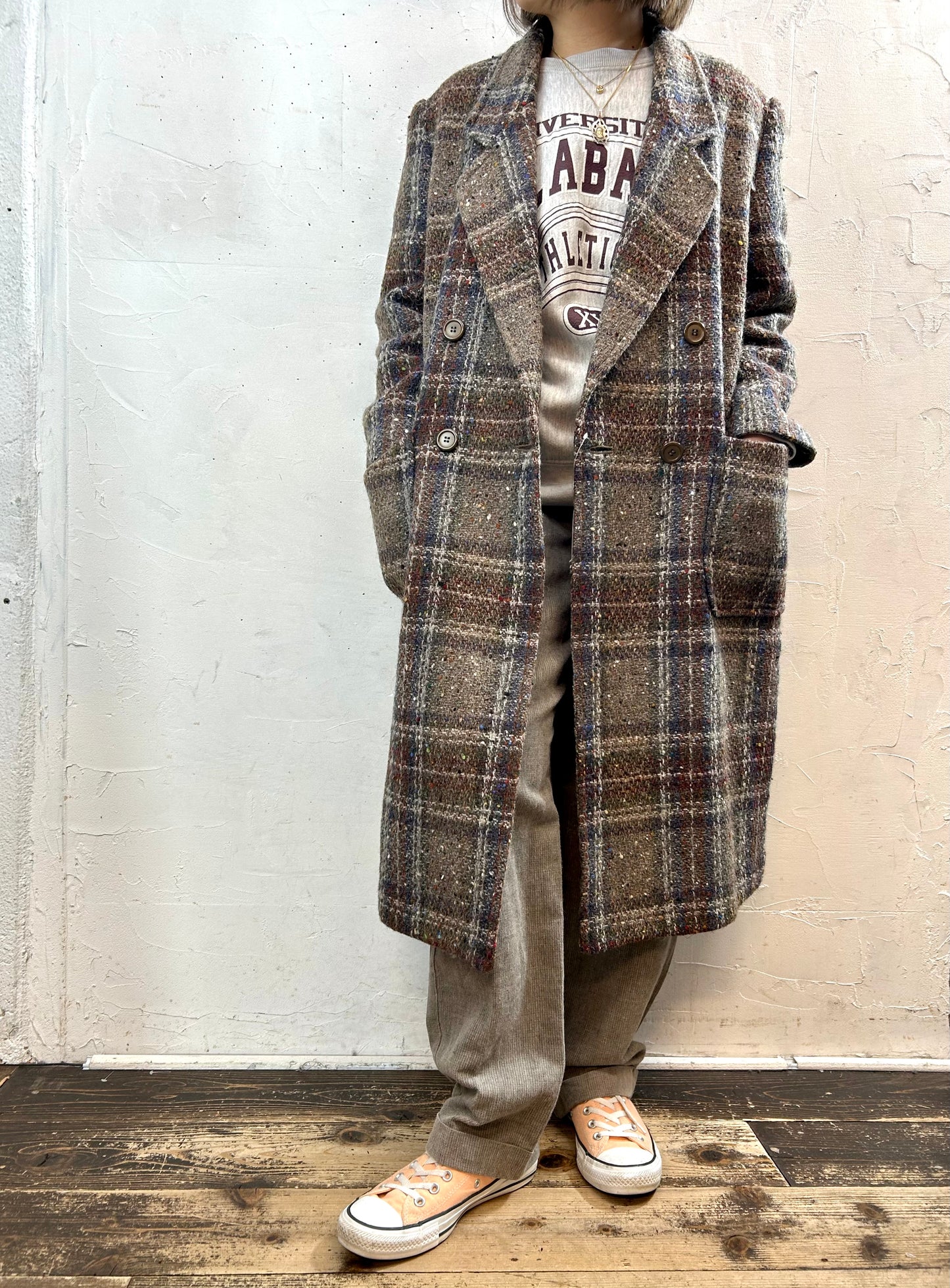 Vintage Tweed Plaid Coat  [L29025]