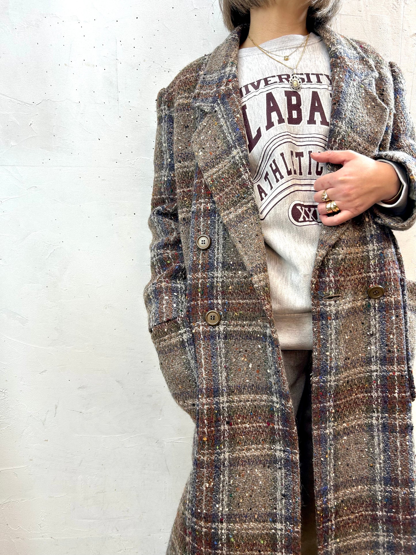 Vintage Tweed Plaid Coat  [L29025]