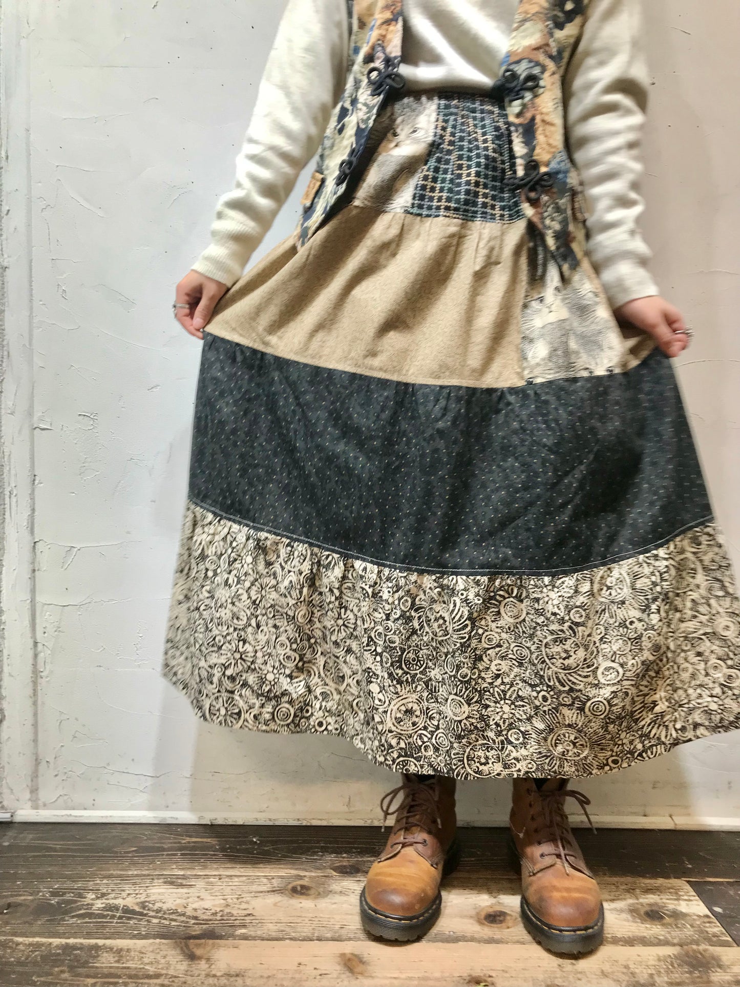 Vintage Patchwork Pattern Skirt [B26156]