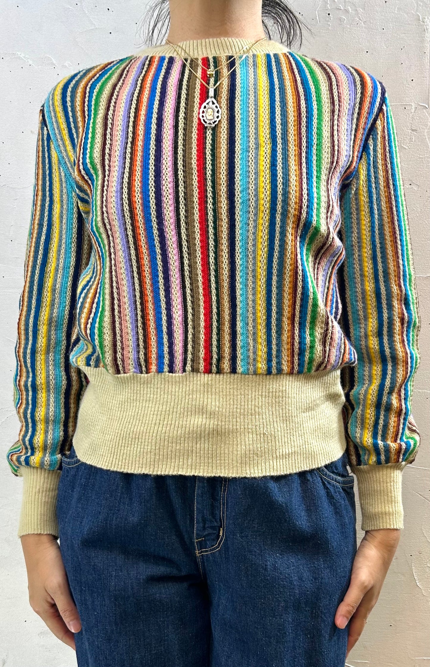 ’70s Vintage Stripe Knit Sweater  [I28363]