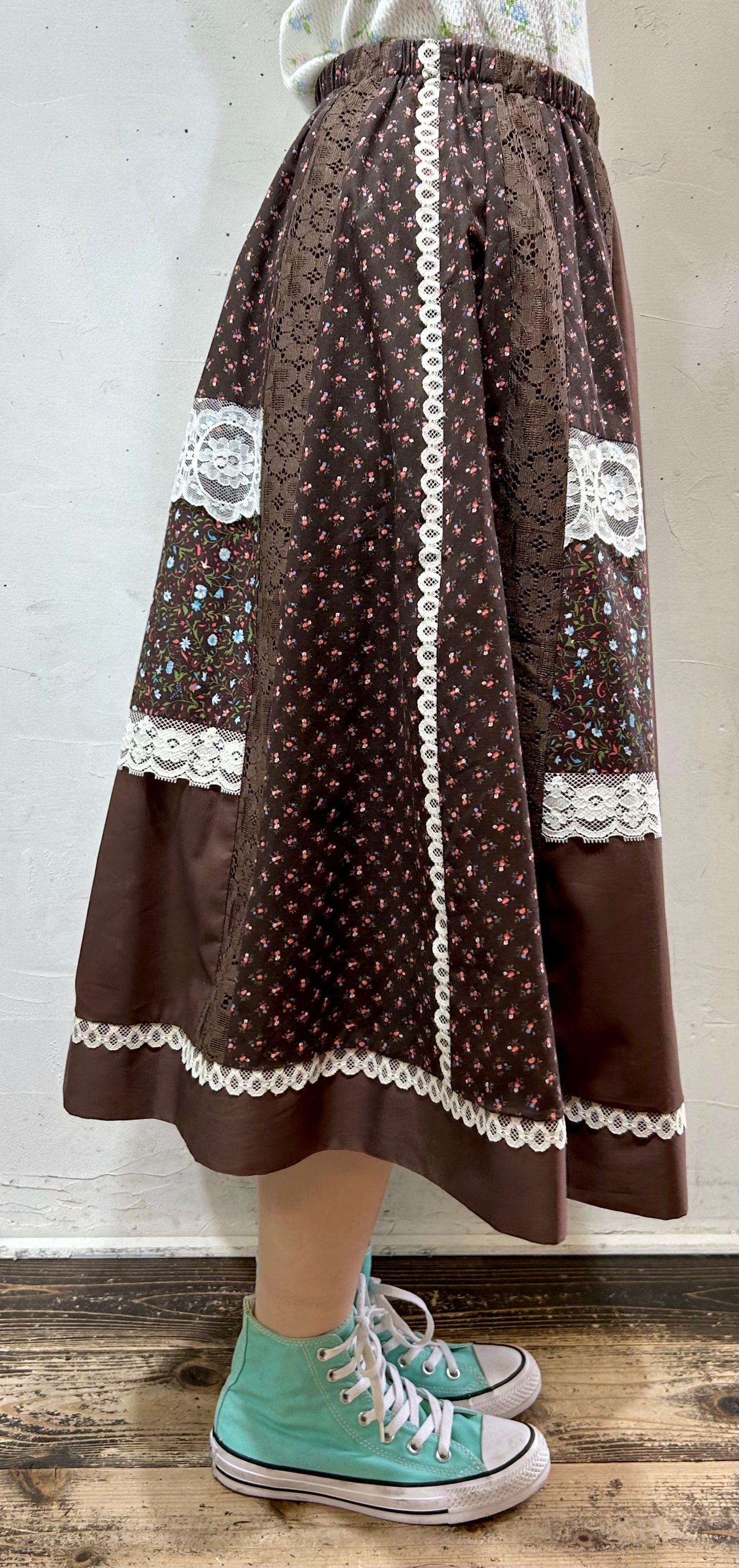 ’70s Vintage Patchwork Skirt MADE IN USA [C26490]