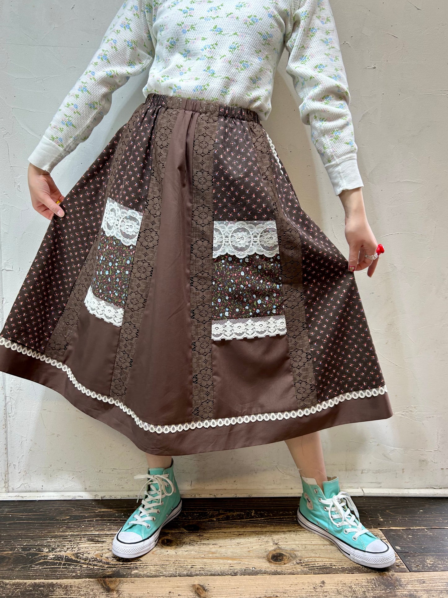 ’70s Vintage Patchwork Skirt MADE IN USA [C26490]