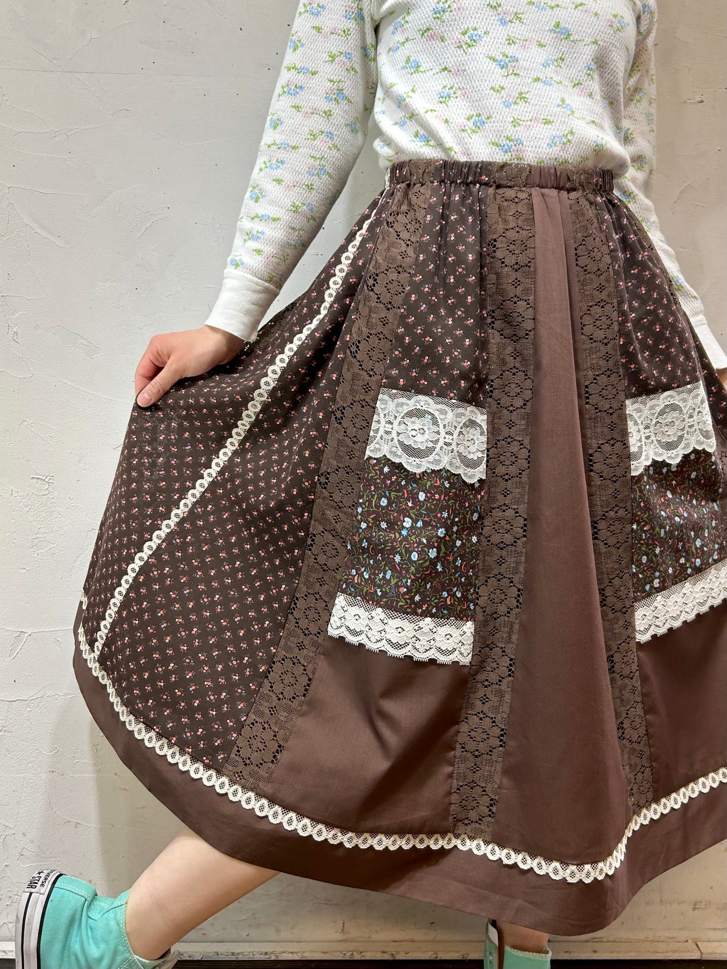 ’70s Vintage Patchwork Skirt MADE IN USA [C26490]