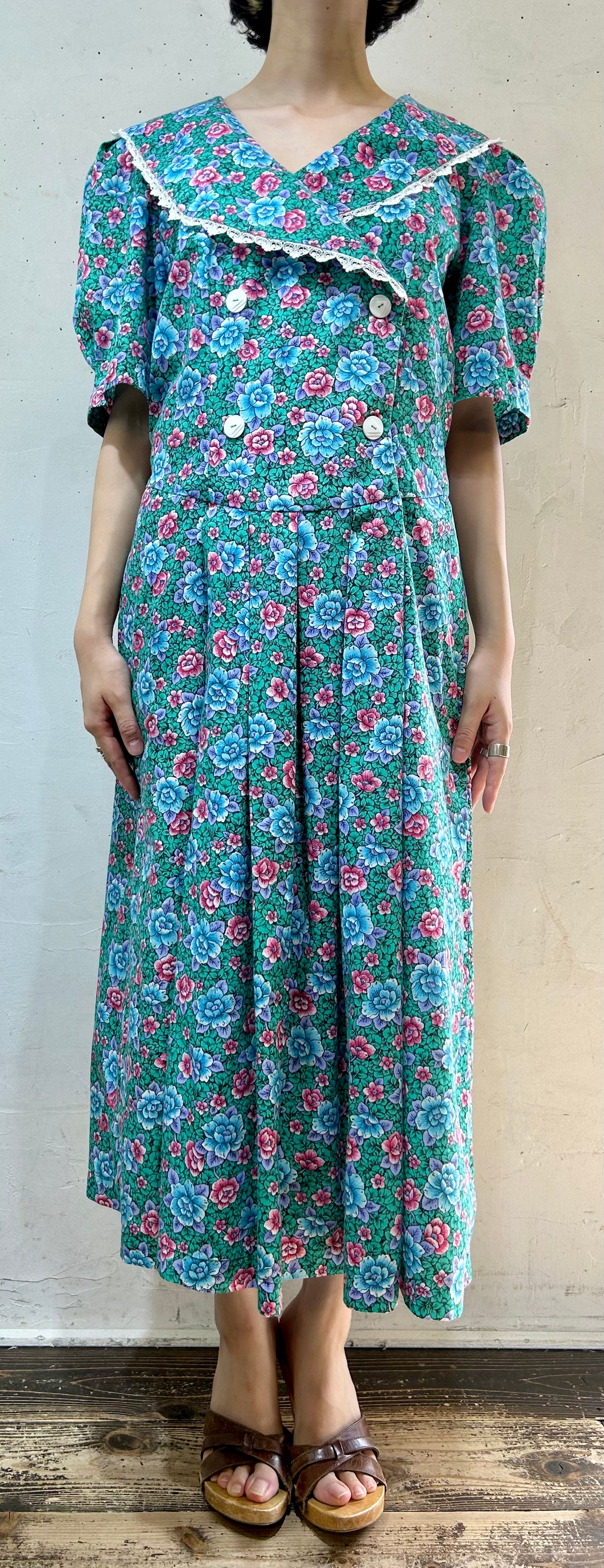 Vintage Big Collar Flower Dress [H24832]