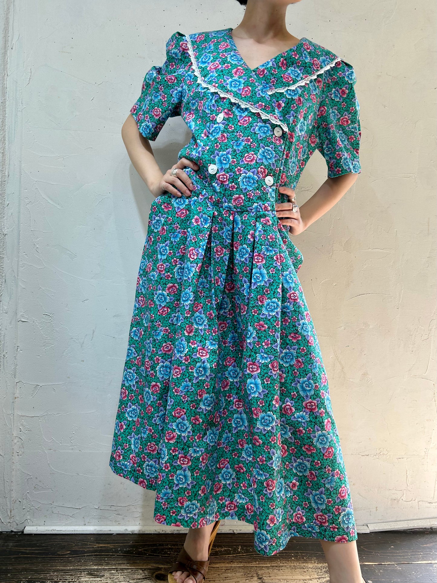 Vintage Big Collar Flower Dress [H24832]