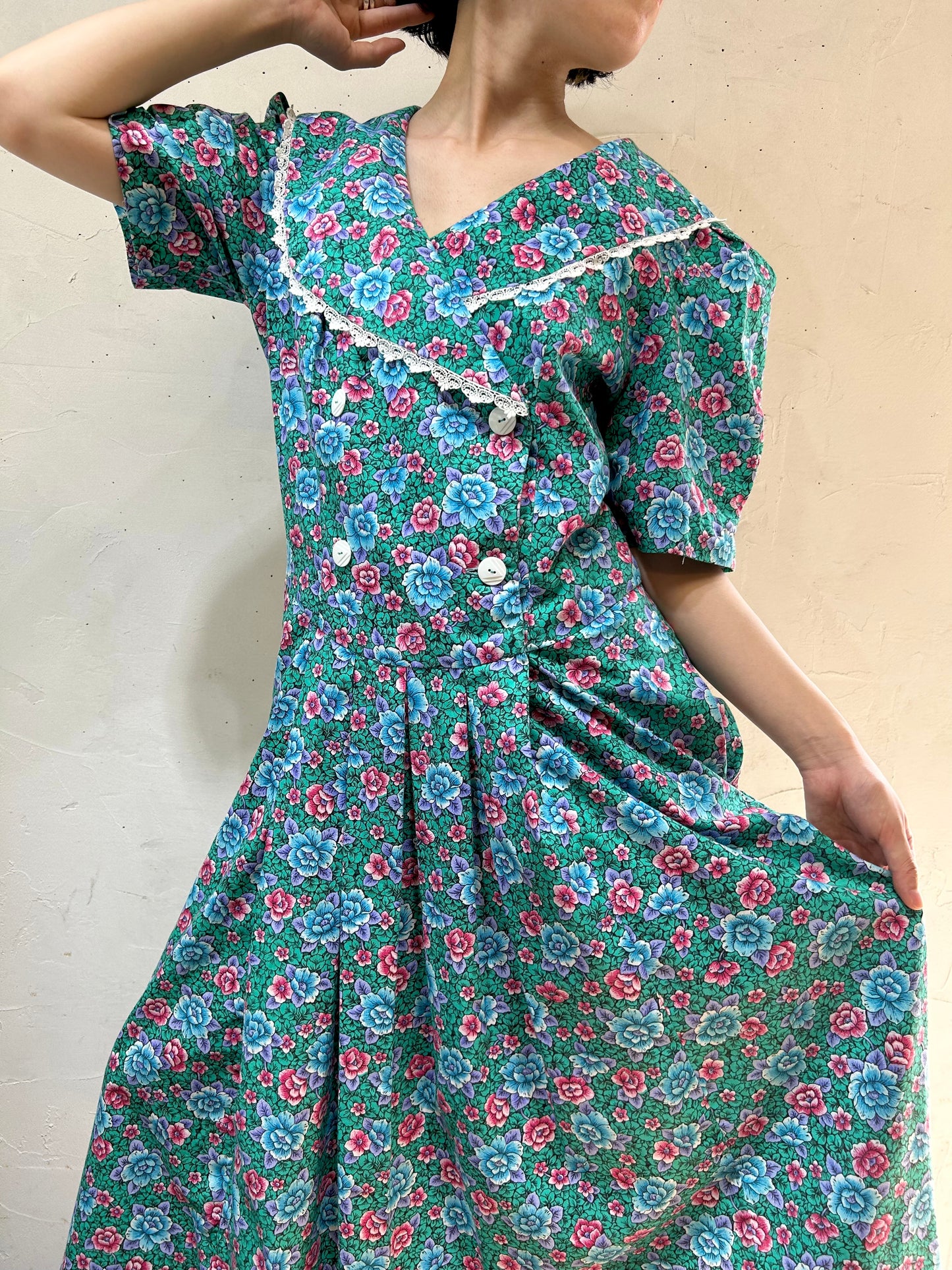 Vintage Big Collar Flower Dress [H24832]