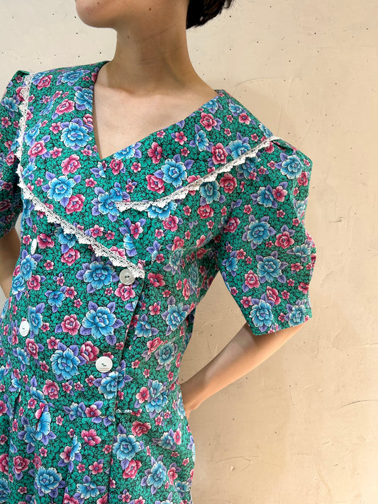 Vintage Big Collar Flower Dress [H24832]