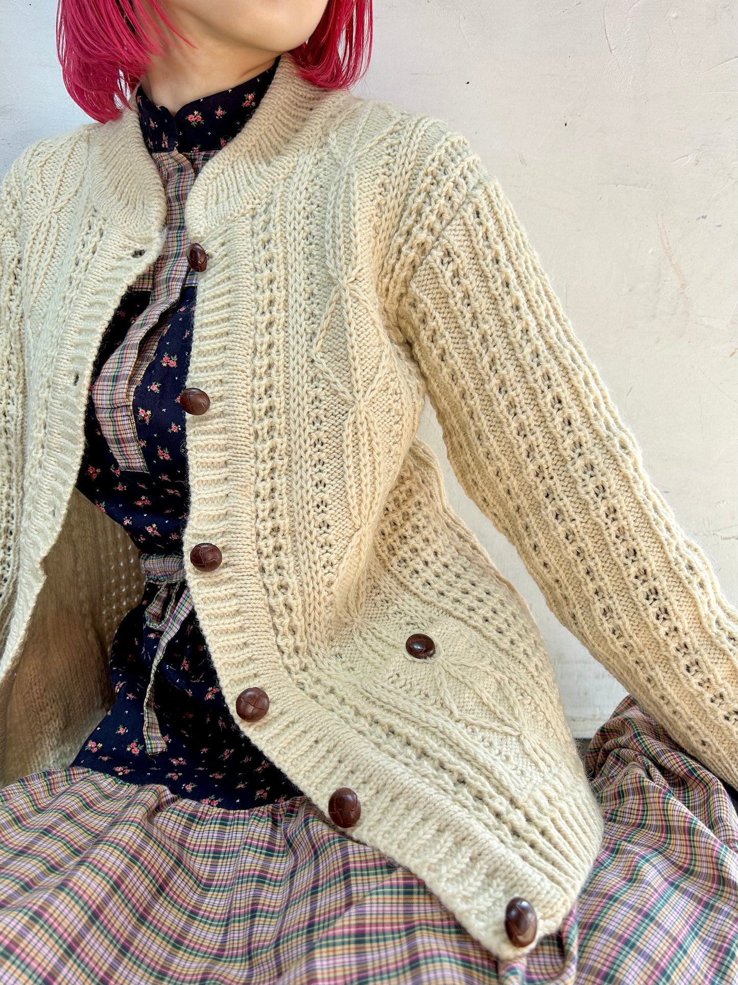 Vintage Aran Knit Cardigan MADE IN IRELAND[J25189]