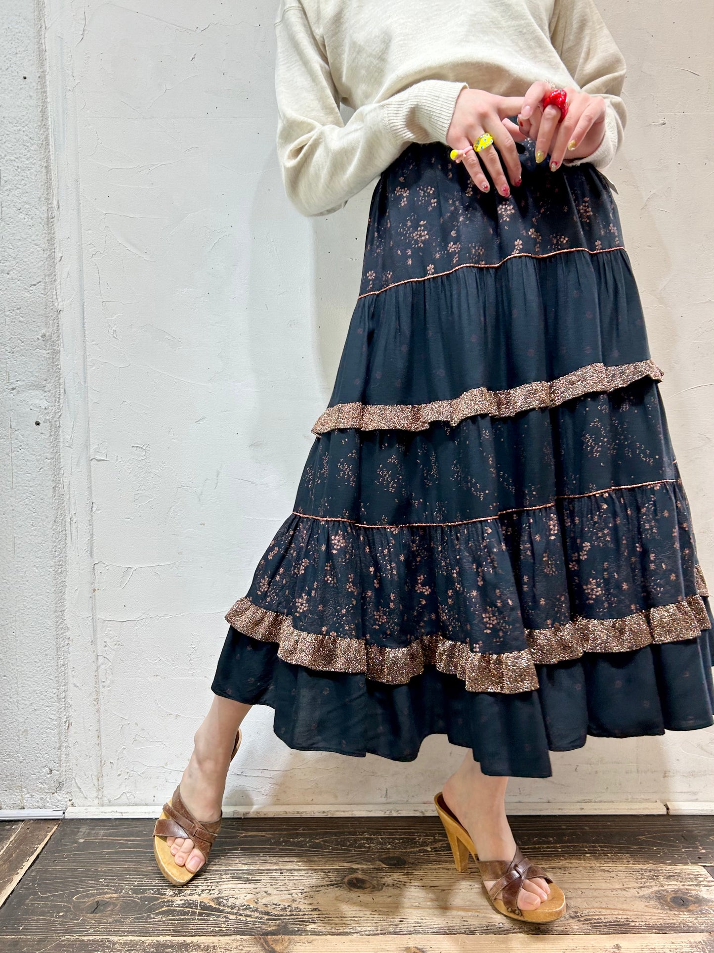 Vintage Viscose Tiered Skirt [C26489]