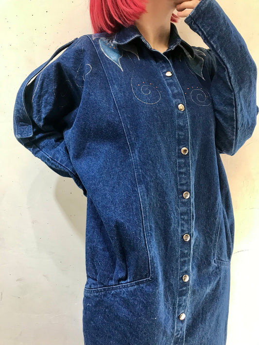 Vintage Hand Painted Denim Dress [I24887]