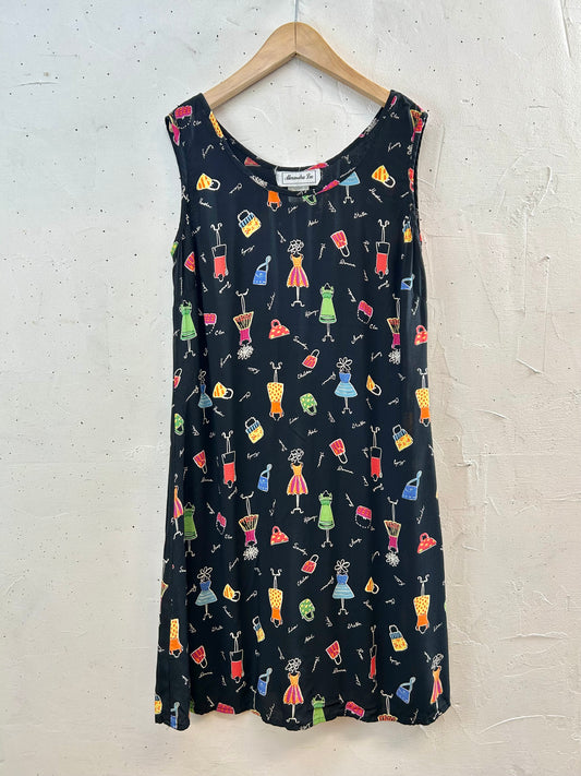 Vintage Rayon Dress MADE lN USA [F30347]