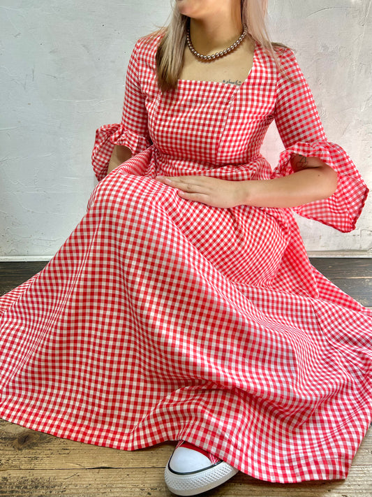 70s Gingham Plaid Dress