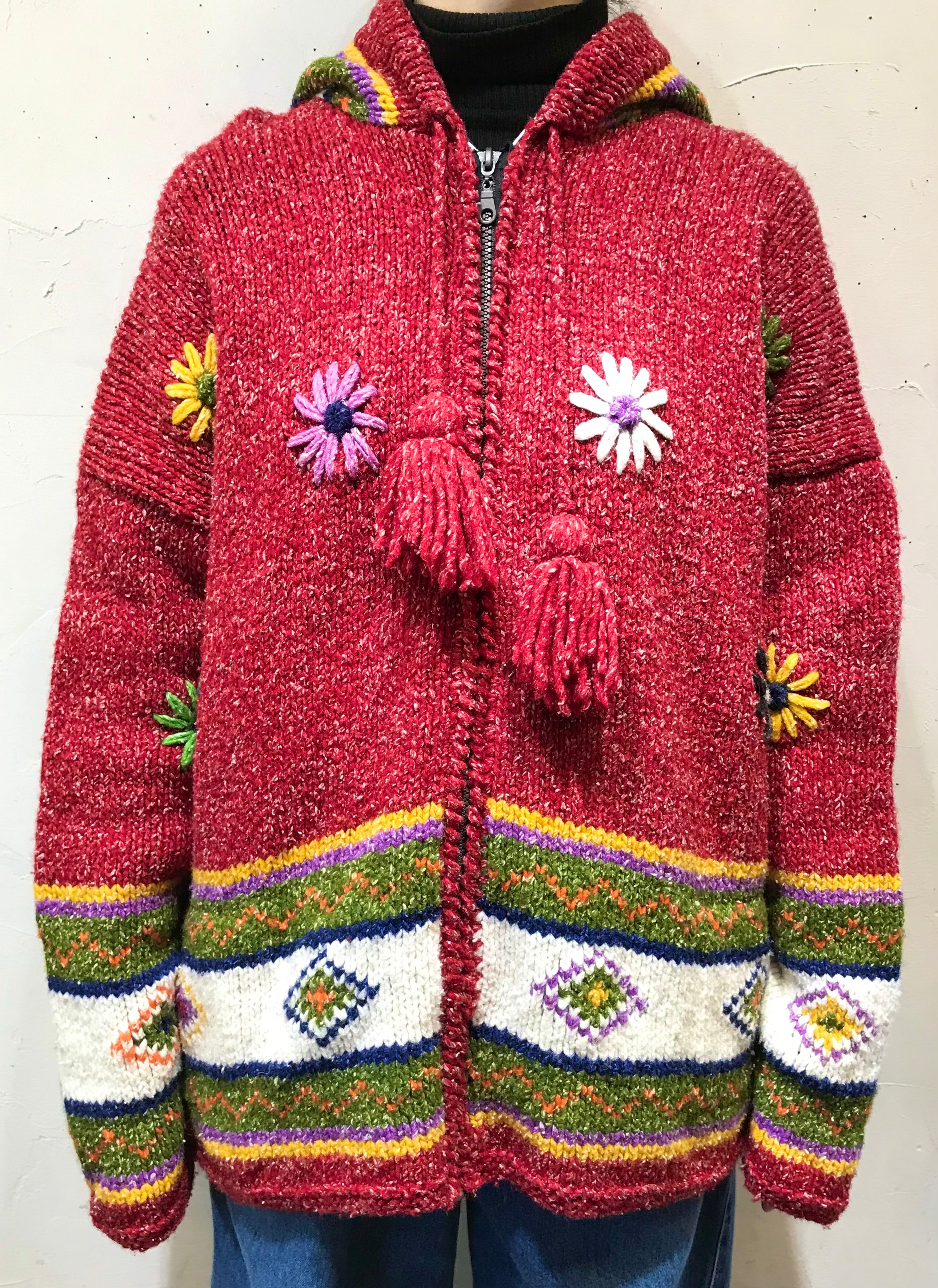 Vintage Hand Knit Cardigan Made in Ecuador [A25932] – GROGGROG