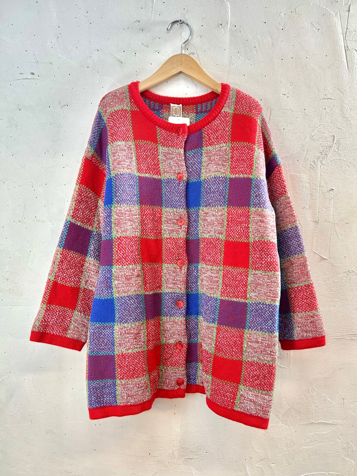 Vintage Knit Plaid Cardigan  [A29275]