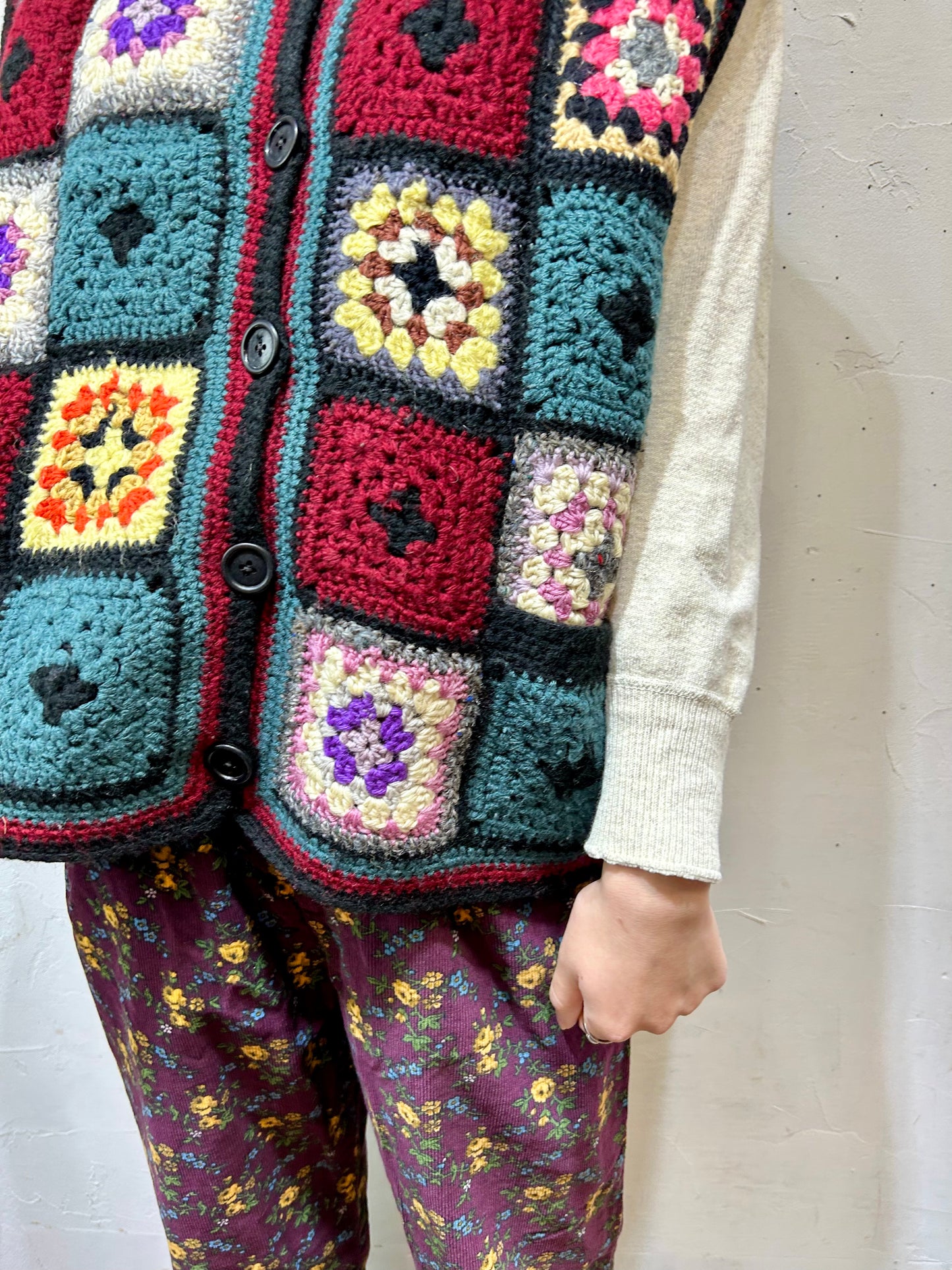 Vintage Granny Square Knit Vest [K25339]