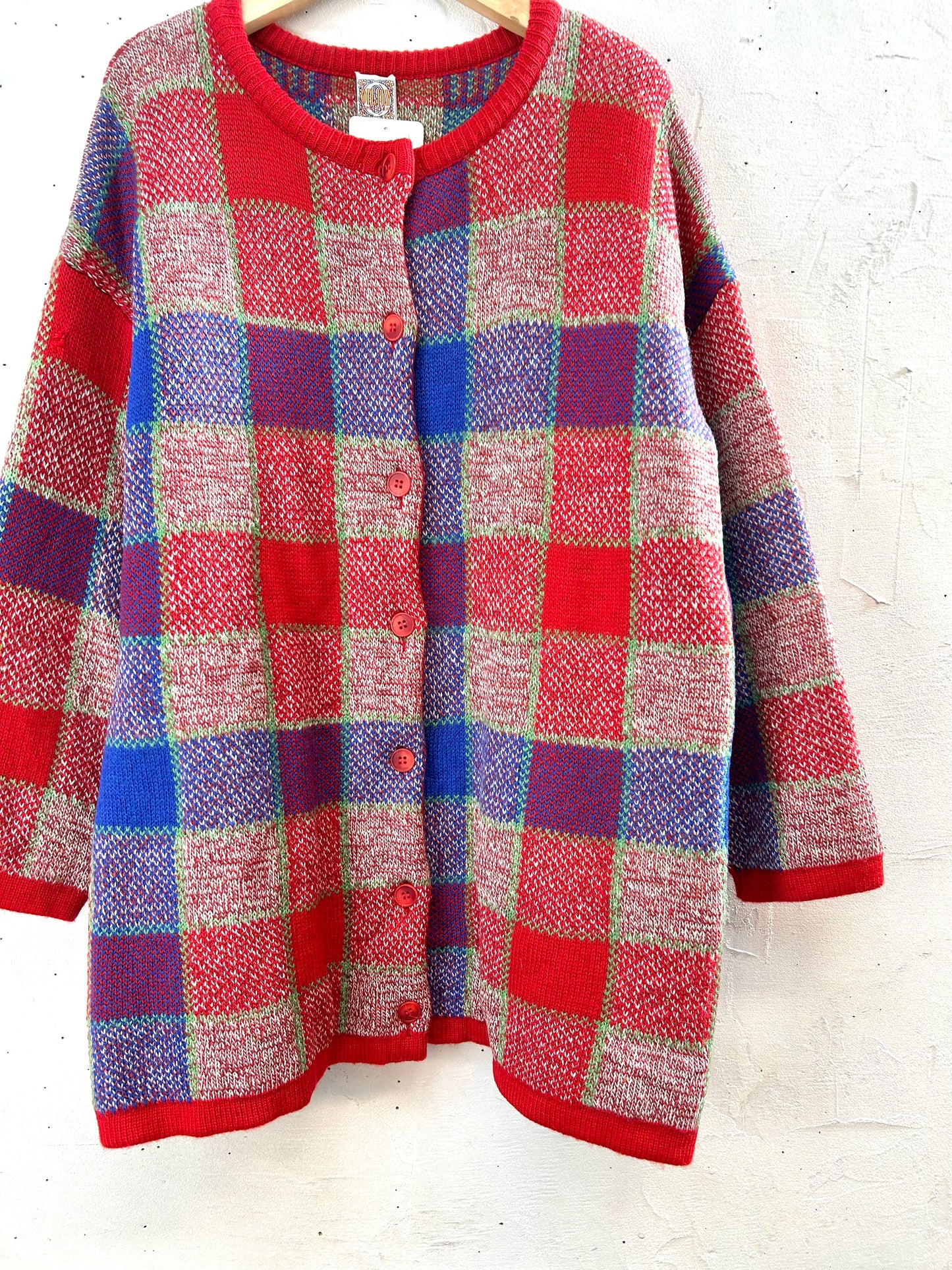 Vintage Knit Plaid Cardigan  [A29275]