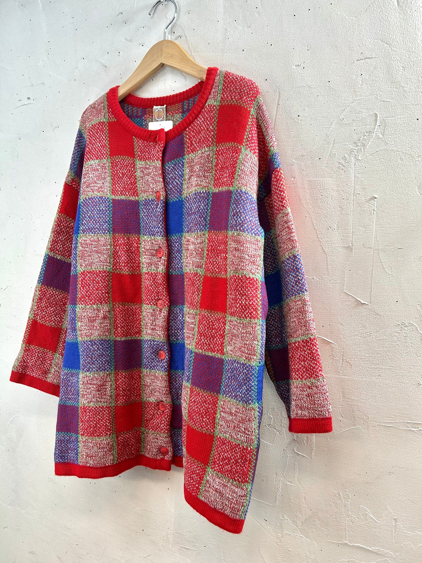 Vintage Knit Plaid Cardigan  [A29275]