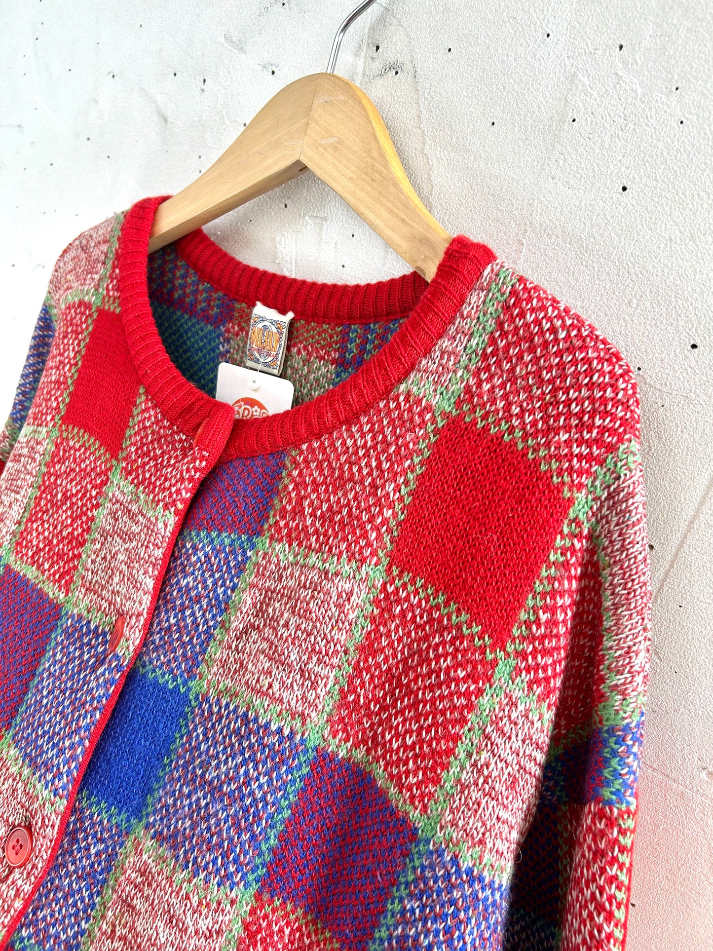 Vintage Knit Plaid Cardigan  [A29275]