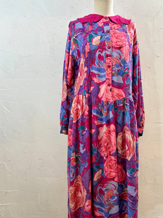 Vintage Viscose Dress FABRIQUE EN INDE [I28381]