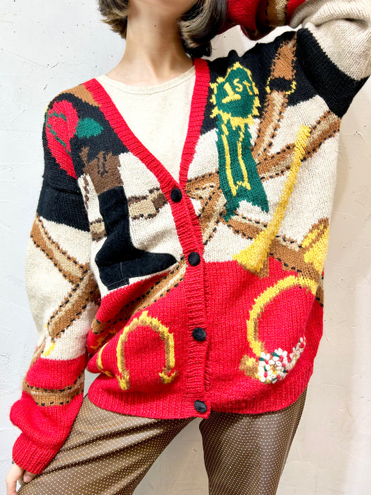 Vintage Wool Hand Knit Cardigan 〜the eagle's eye〜 [K25424]