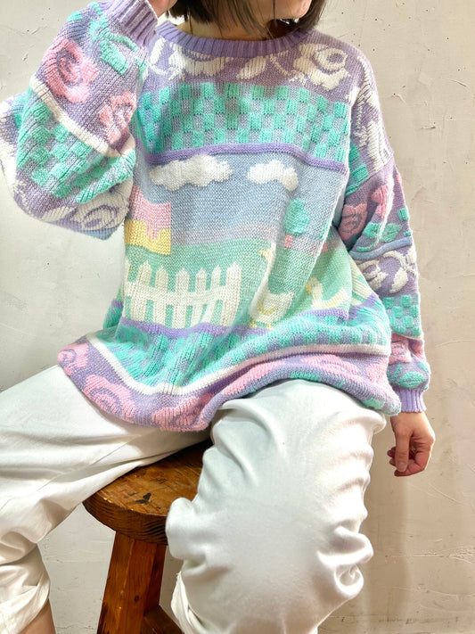 ’80s Vintage Fancy Knit Sweater 〜ROSE〜［B26352］