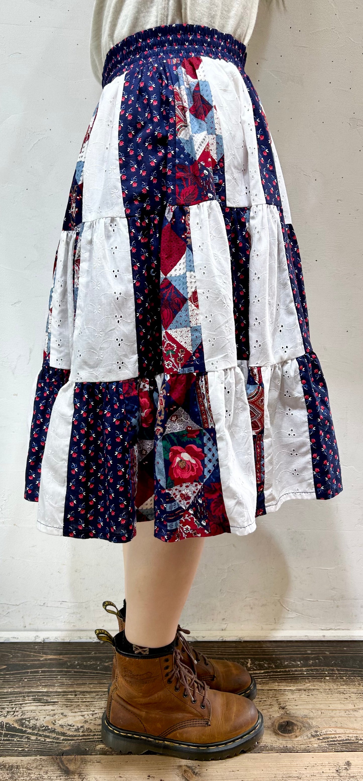 Vintage Patchwork Tiered Skirt MADE IN USA [B26148]