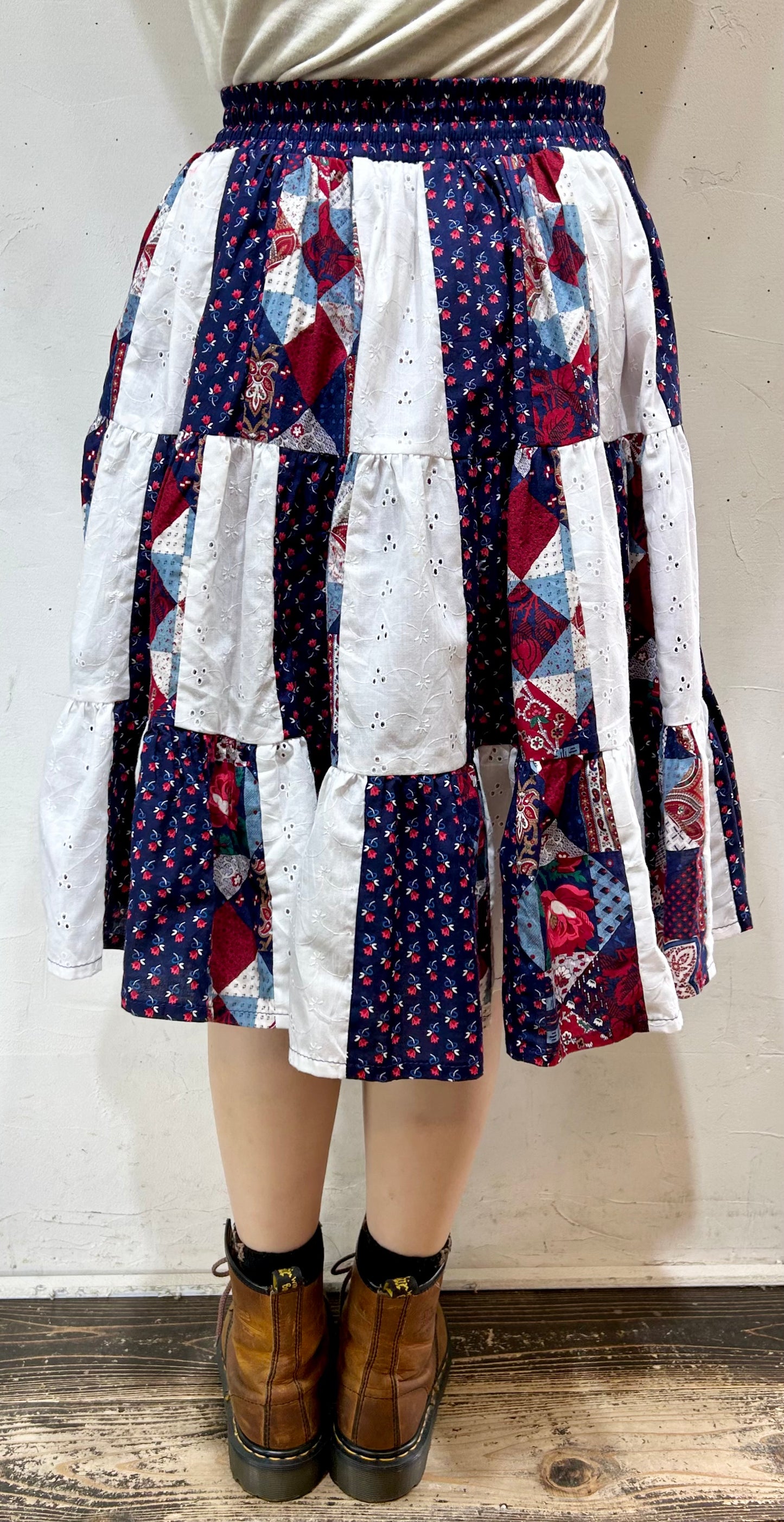 Vintage Patchwork Tiered Skirt MADE IN USA [B26148]