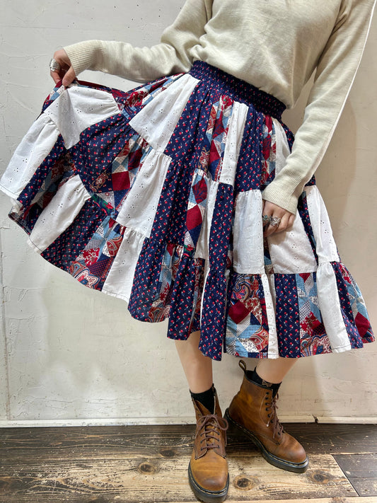 Vintage Patchwork Tiered Skirt MADE IN USA [B26148]