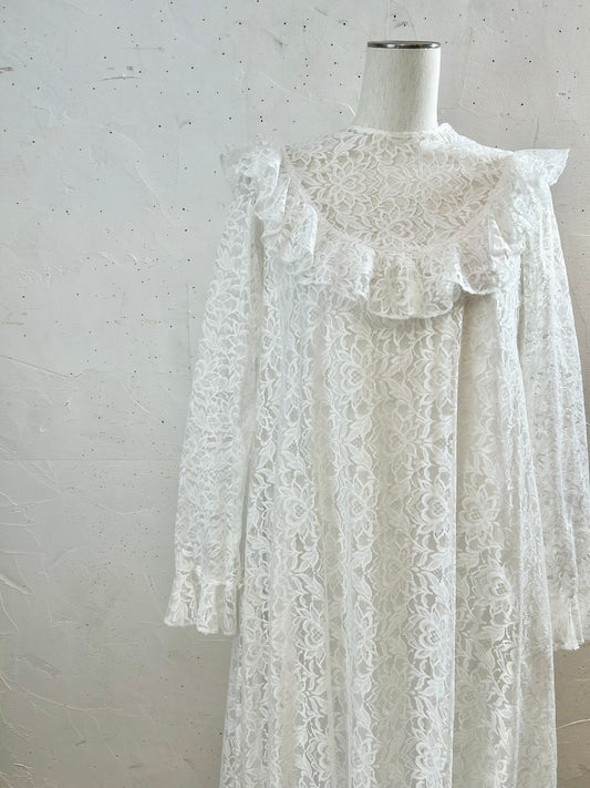 ’70s Vintage White Lace Dress [F30375]