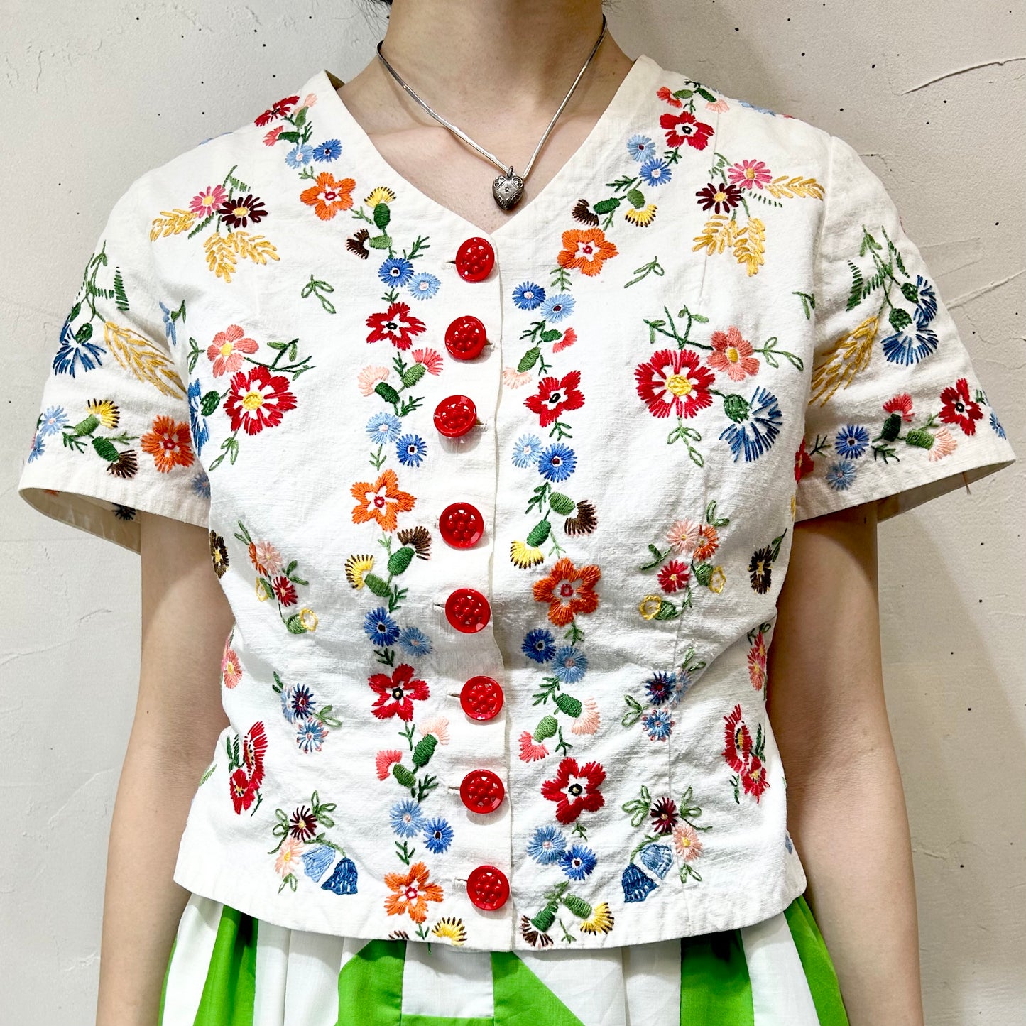 Vintage Flower Hand Stitch Blouse [H24825]