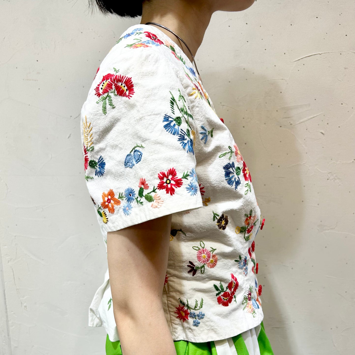 Vintage Flower Hand Stitch Blouse [H24825]