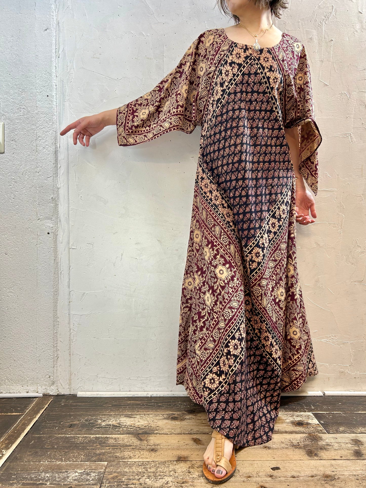 ’70s Vintage Block Print Dress [F27721]