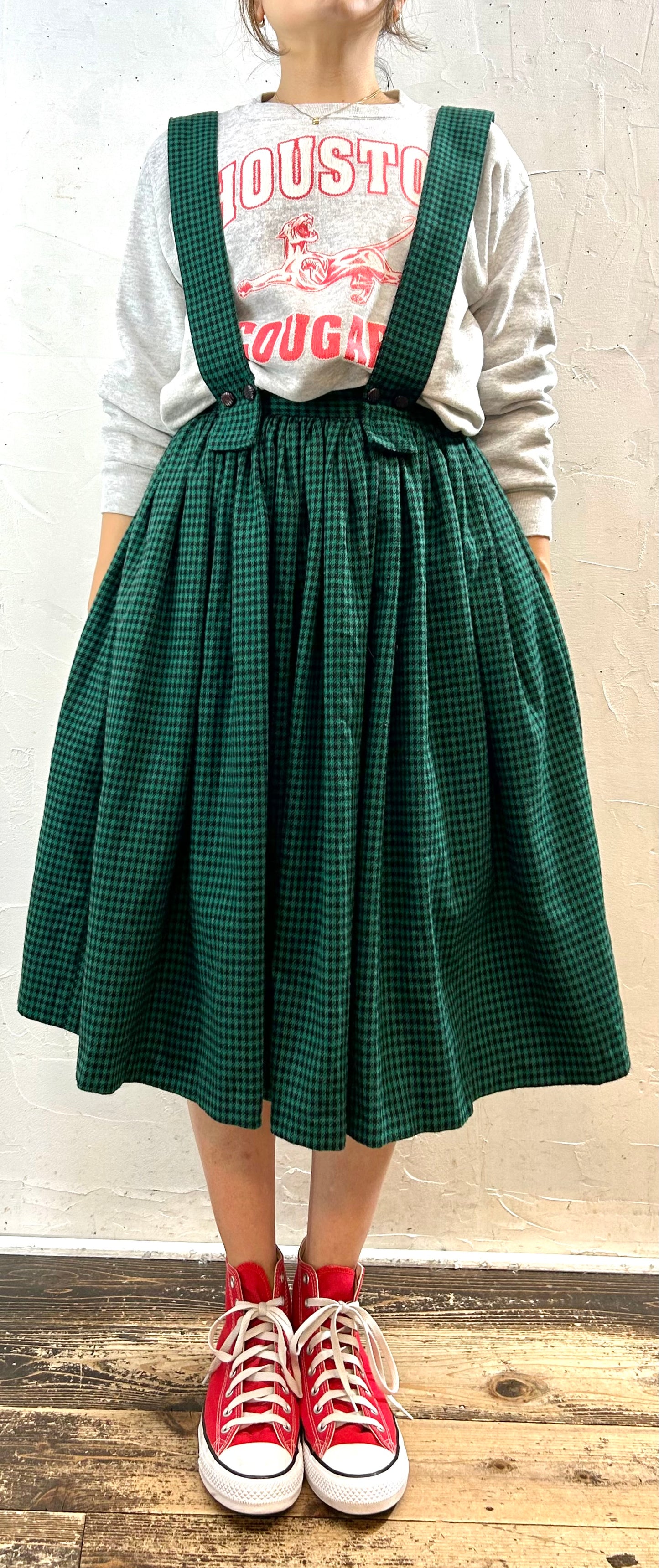 Vintage Plaid Suspender Skirt  MADE IN ITALY  [J28627]