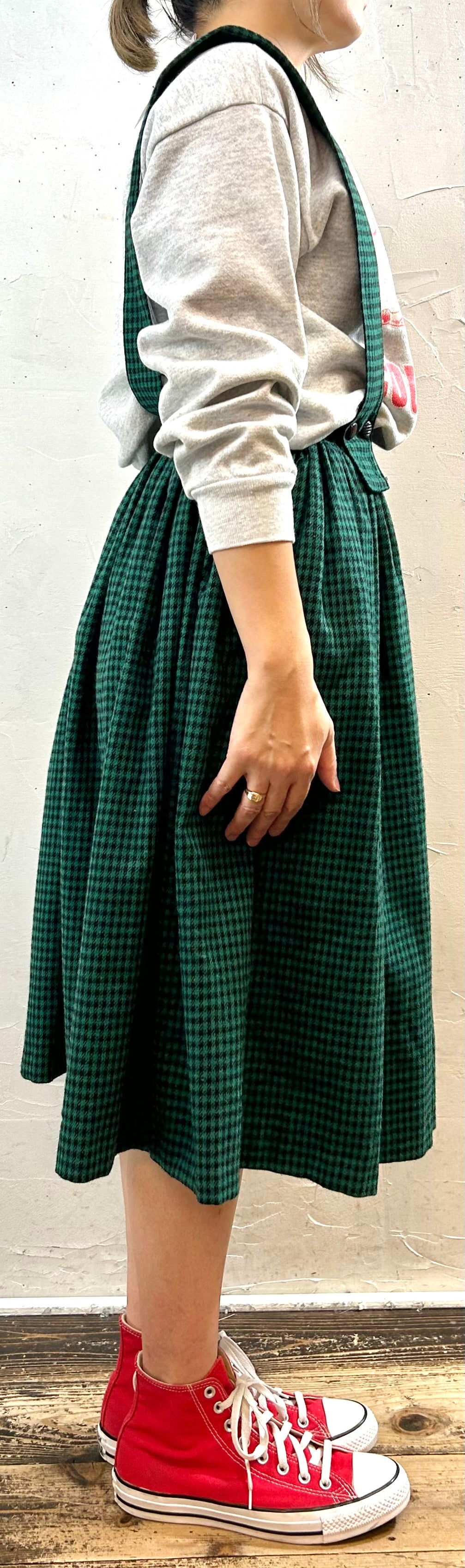 Vintage Plaid Suspender Skirt  MADE IN ITALY  [J28627]