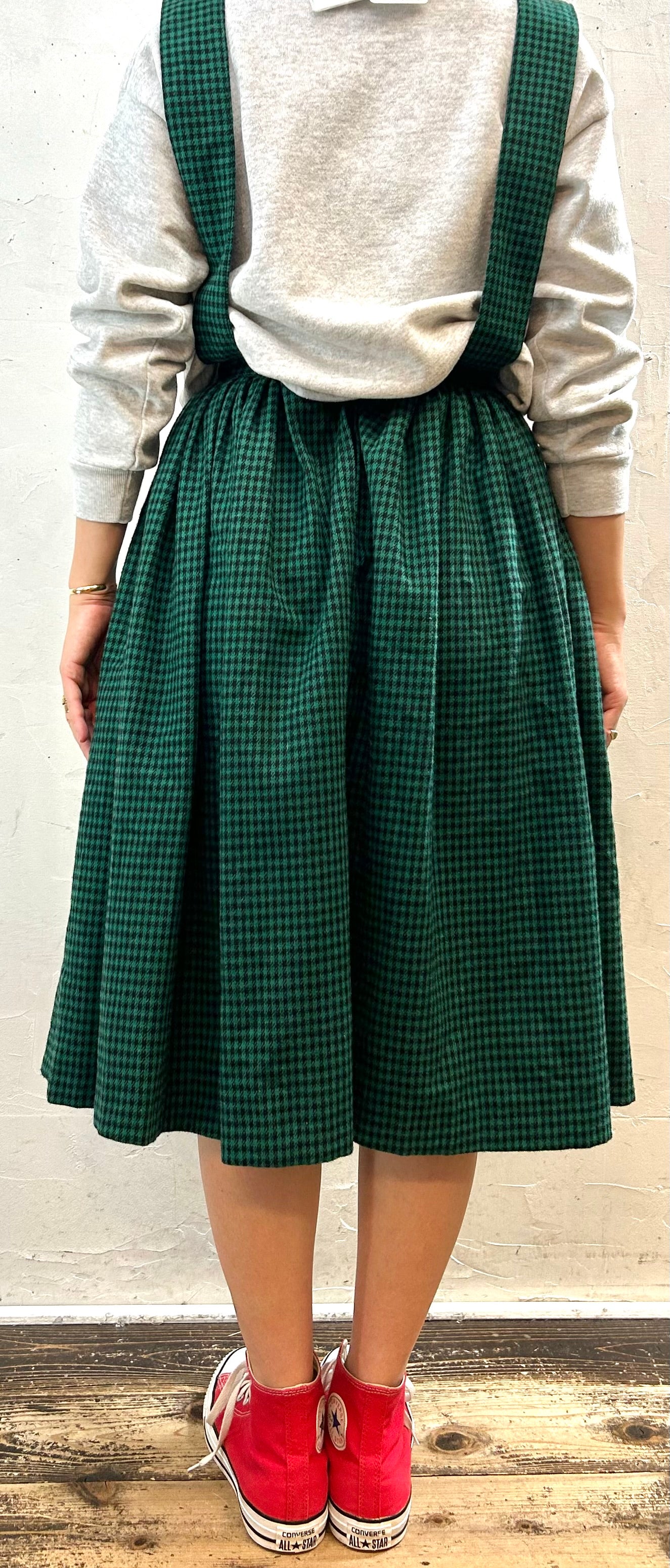 Vintage Plaid Suspender Skirt  MADE IN ITALY  [J28627]